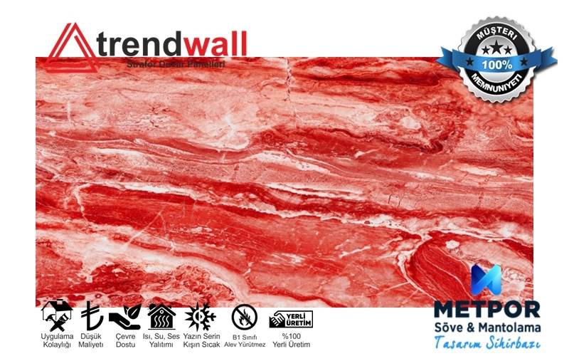 Kırmızı Tonlarda Mermer Desenli Strafor Duvar Panelleri 107